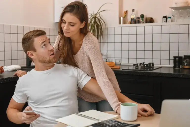 couple talking about money at home