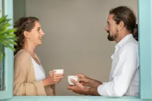 Couple having calm conversation at home