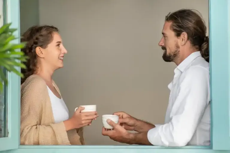Couple having calm conversation at home