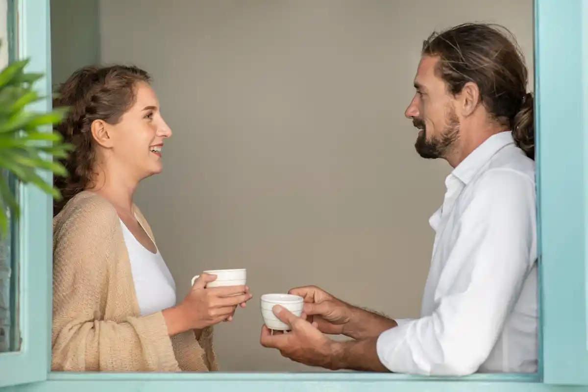 Couple having calm conversation at home