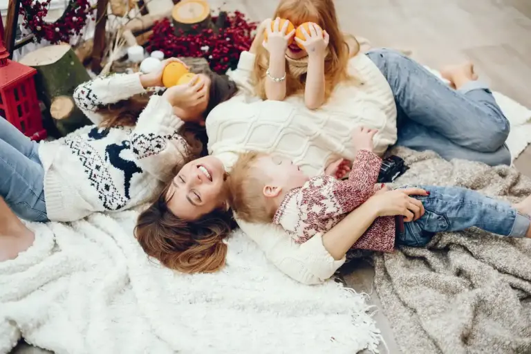 family laughing together cozy home Netherlands