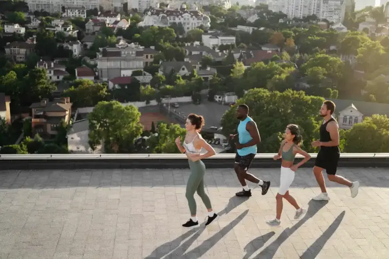 motivated people exercising outdoors