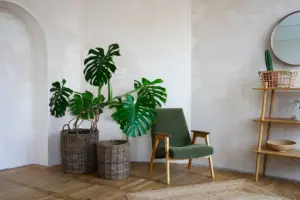 cozy living room with green accents