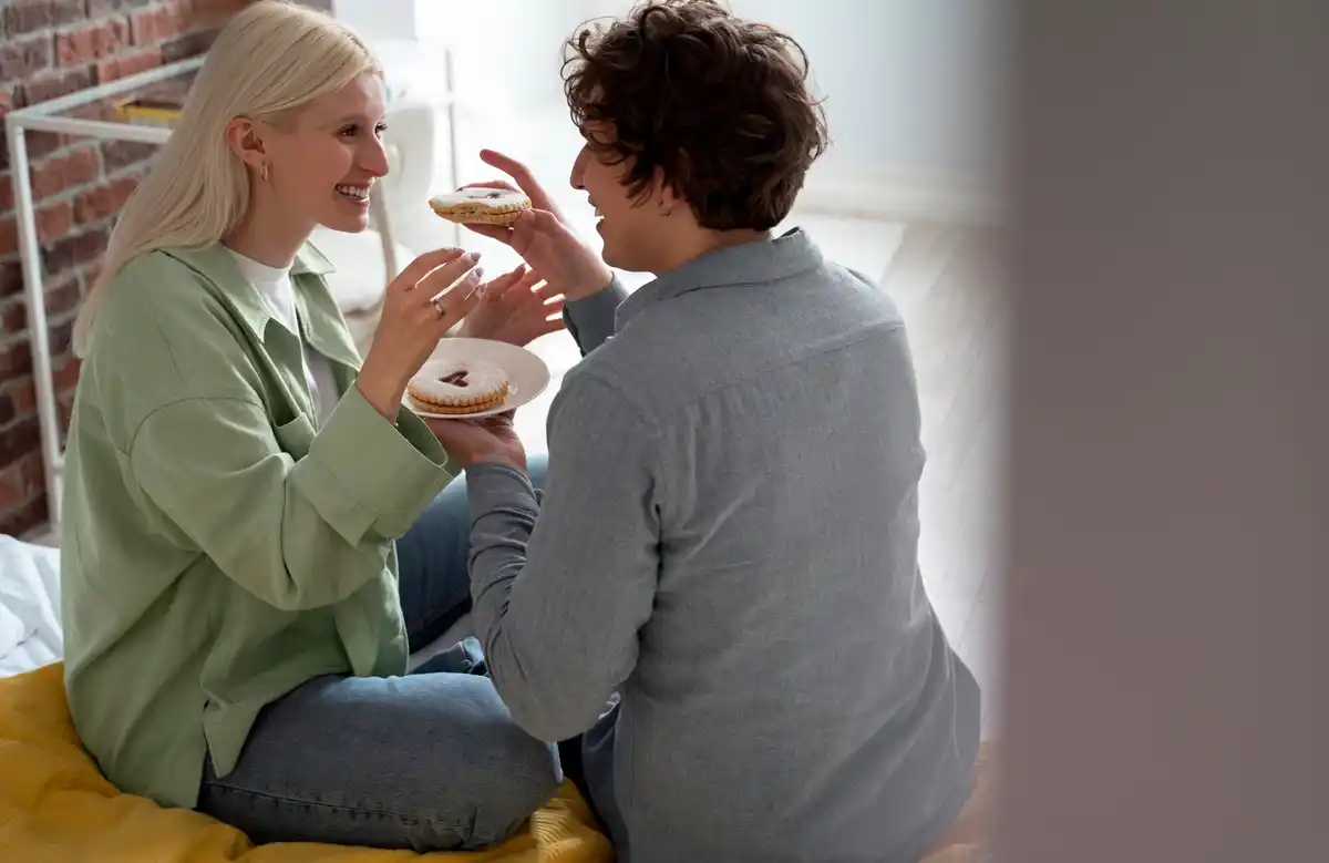 couple having calm conversation at home Netherlands
