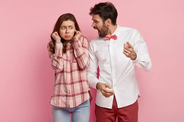 couple having small argument and smiling